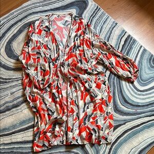 Traffic People Red and Black crane pattern kimono